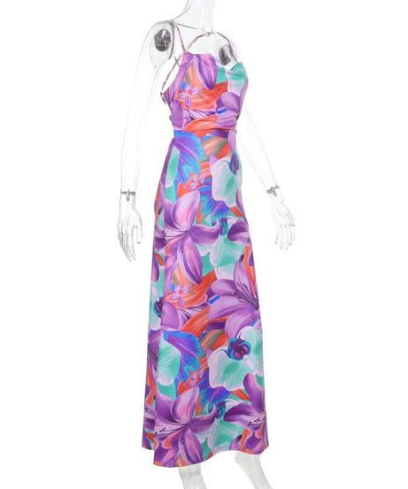 Tropical Bloom Cowl Neck Maxi Dress with Cross Back & Slit | Your Fall Getaway & Resort Essential