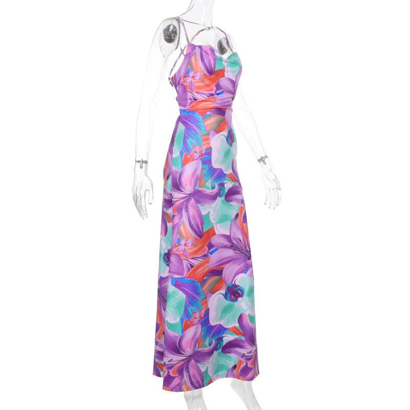 Tropical Bloom Cowl Neck Maxi Dress with Cross Back & Slit | Your Fall Getaway & Resort Essential