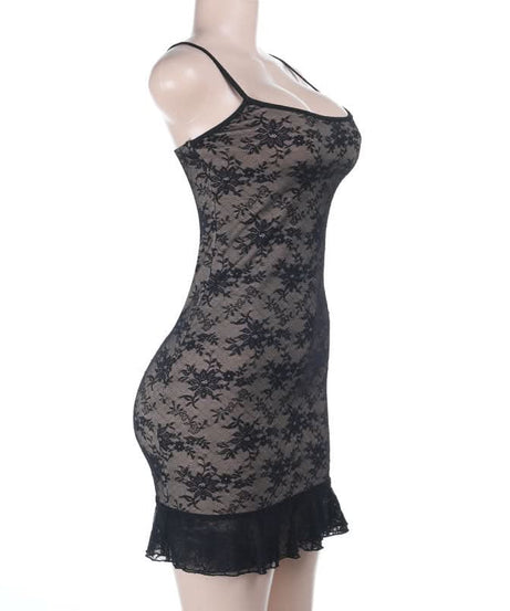Alluring Black Floral Lace Slip Mini Dress - Chic Bodycon Cami for Fall Nights & Holiday Parties