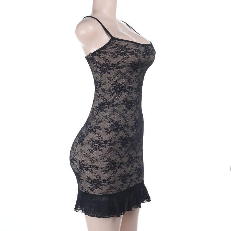 Alluring Black Floral Lace Slip Mini Dress - Chic Bodycon Cami for Fall Nights & Holiday Parties