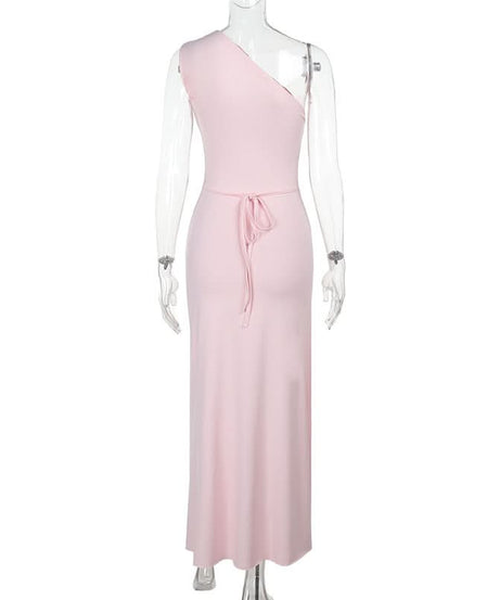 Blush Pink One-Shoulder Ruched Maxi Dress - Effortless Chic for Holiday Parties & Galas