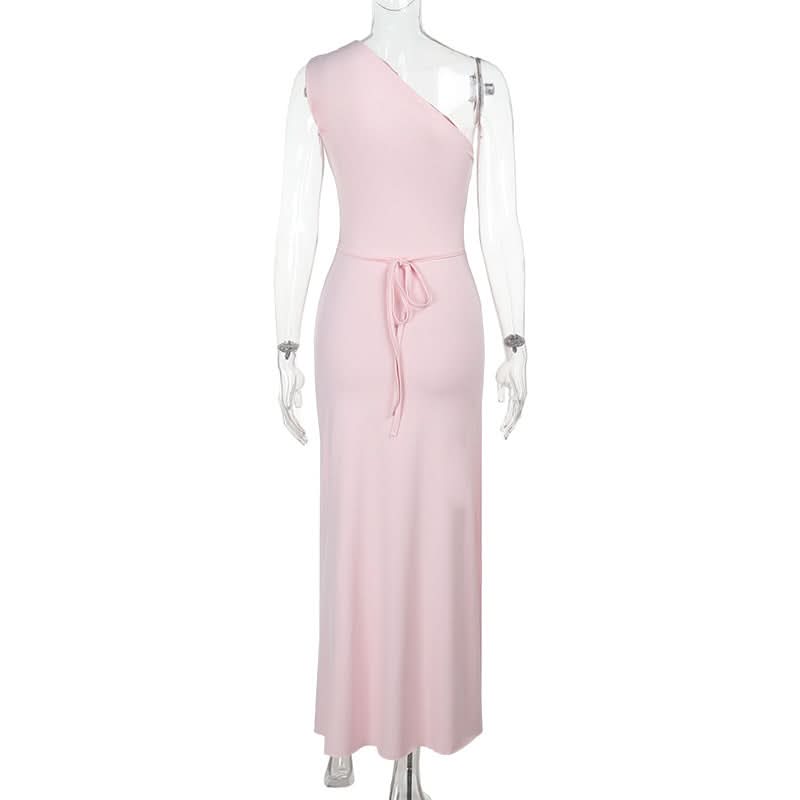 Blush Pink One-Shoulder Ruched Maxi Dress - Effortless Chic for Holiday Parties & Galas