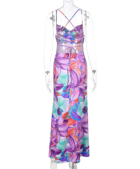 Tropical Bloom Cowl Neck Maxi Dress with Cross Back & Slit | Your Fall Getaway & Resort Essential