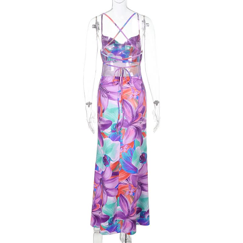 Tropical Bloom Cowl Neck Maxi Dress with Cross Back & Slit | Your Fall Getaway & Resort Essential