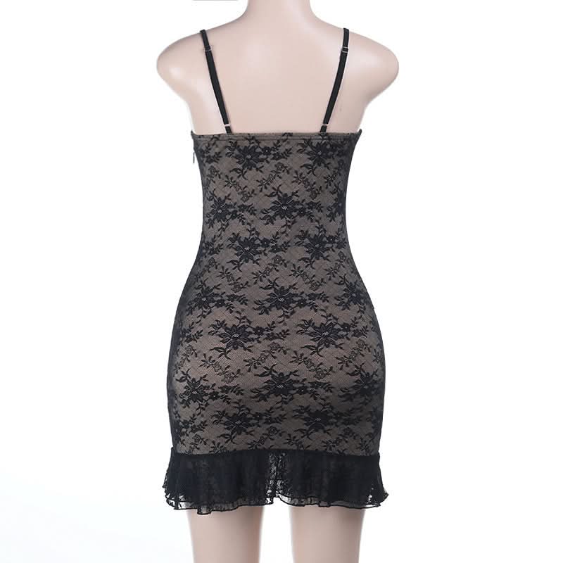 Alluring Black Floral Lace Slip Mini Dress - Chic Bodycon Cami for Fall Nights & Holiday Parties