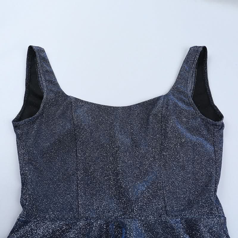 Radiant Midnight Blue Sparkle Maxi Dress | Backless A-Line Gown for Holiday Parties & NYE