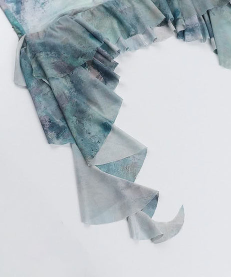 Mystic Waters Halter Mini Dress - Abstract Aqua Print with Cascading Ruffles