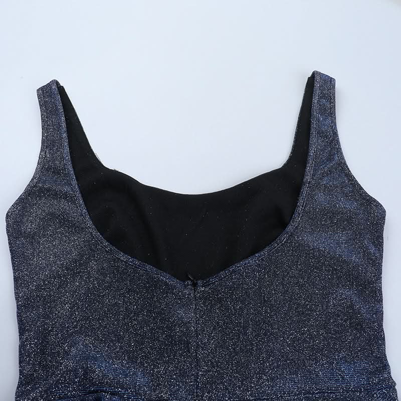 Radiant Midnight Blue Sparkle Maxi Dress | Backless A-Line Gown for Holiday Parties & NYE