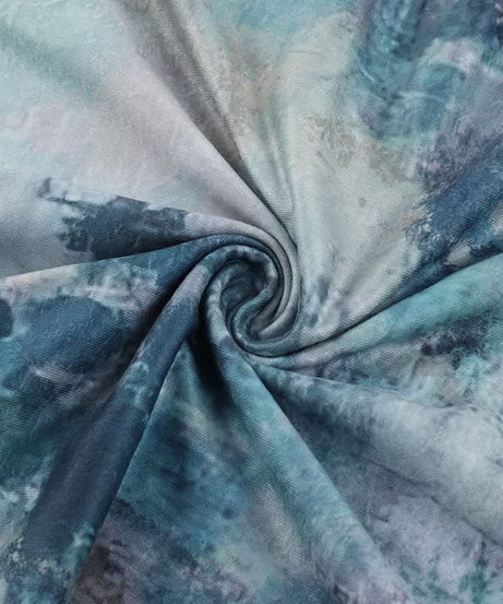 Mystic Waters Halter Mini Dress - Abstract Aqua Print with Cascading Ruffles