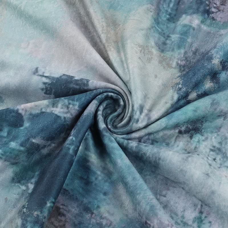 Mystic Waters Halter Mini Dress - Abstract Aqua Print with Cascading Ruffles