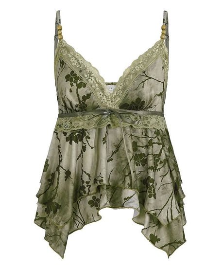 Enchanted Woodland Floral Cami Top - Chic Lace V-Neck & Beaded Straps for Fall