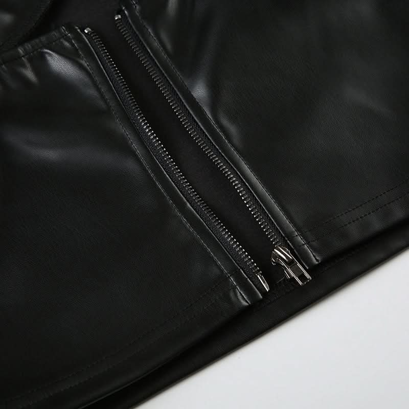 Fall's Hottest Edge: Studded Faux Leather Halter V-Neck Top