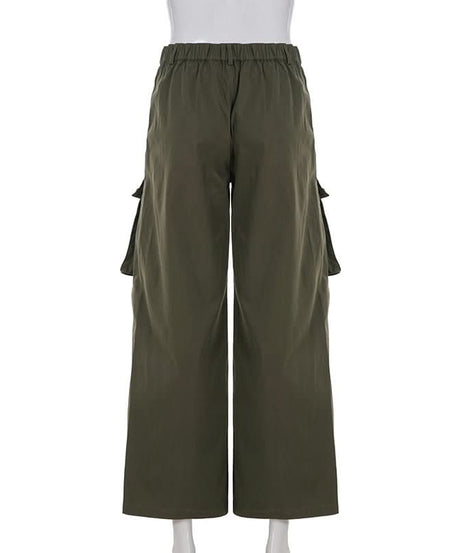 Elevated Olive Green Wide-Leg Cargo Pants - Pleated Utility for Fall Fashion