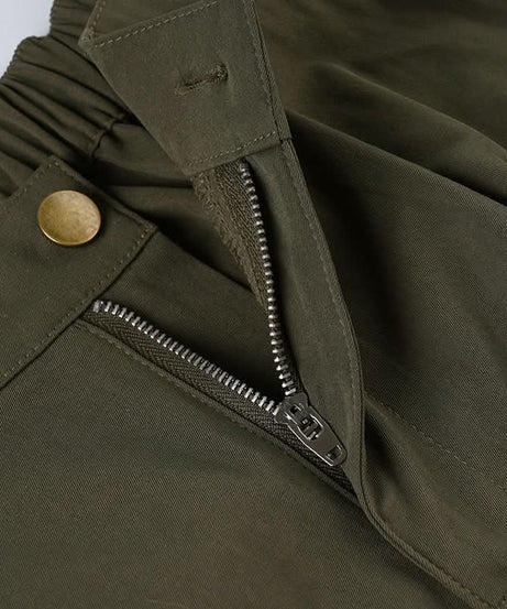 Elevated Olive Green Wide-Leg Cargo Pants - Pleated Utility for Fall Fashion