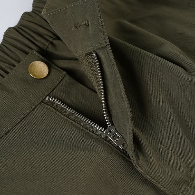 Elevated Olive Green Wide-Leg Cargo Pants - Pleated Utility for Fall Fashion