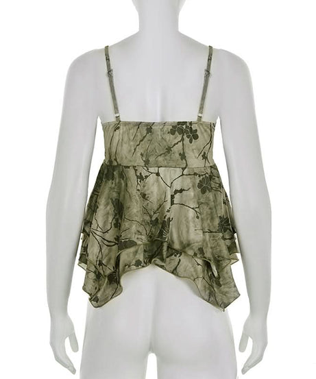 Enchanted Woodland Floral Cami Top - Chic Lace V-Neck & Beaded Straps for Fall