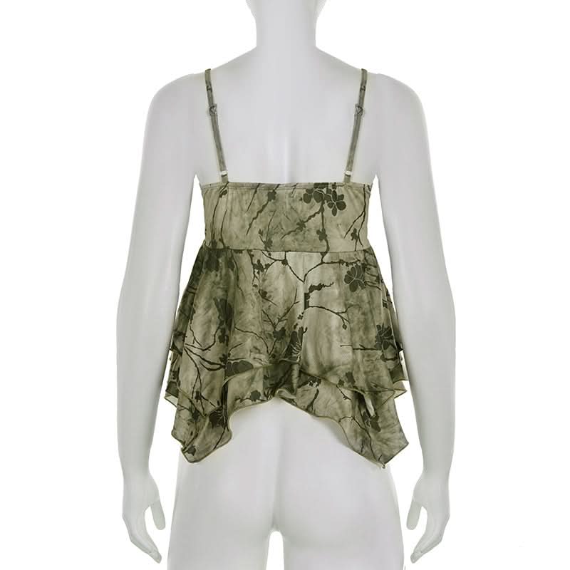 Enchanted Woodland Floral Cami Top - Chic Lace V-Neck & Beaded Straps for Fall