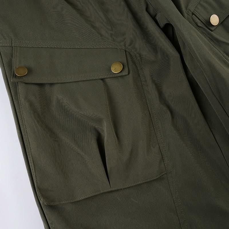 Elevated Olive Green Wide-Leg Cargo Pants - Pleated Utility for Fall Fashion