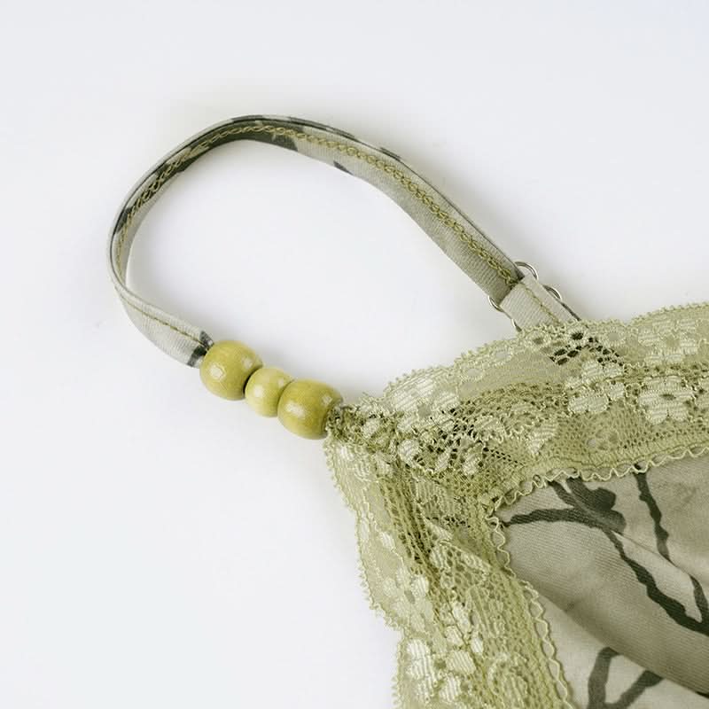 Enchanted Woodland Floral Cami Top - Chic Lace V-Neck & Beaded Straps for Fall