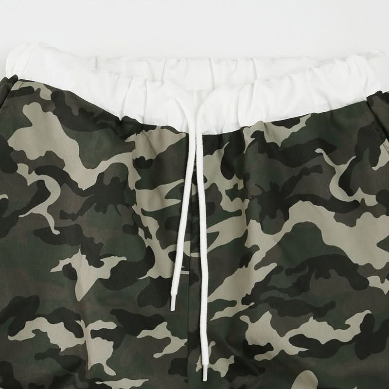 Women's Urban Camo Cargo Shorts | Chic Drawstring Bermuda with Tie Pockets for Fall
