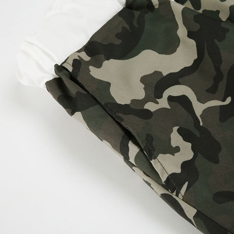 Women's Urban Camo Cargo Shorts | Chic Drawstring Bermuda with Tie Pockets for Fall