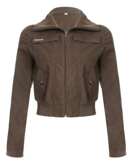 Chic Fall Essential: Women's Cropped Utility Bomber Jacket