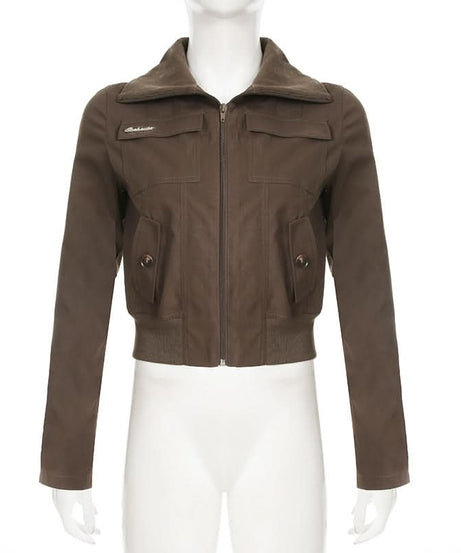 Chic Fall Essential: Women's Cropped Utility Bomber Jacket