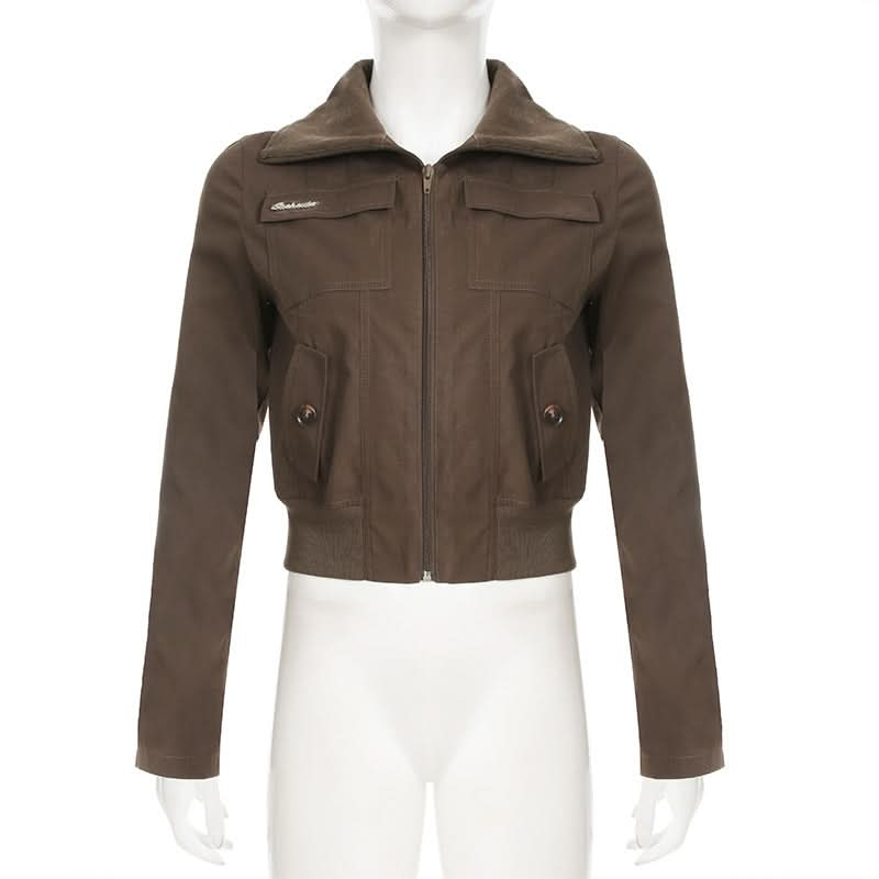 Chic Fall Essential: Women's Cropped Utility Bomber Jacket