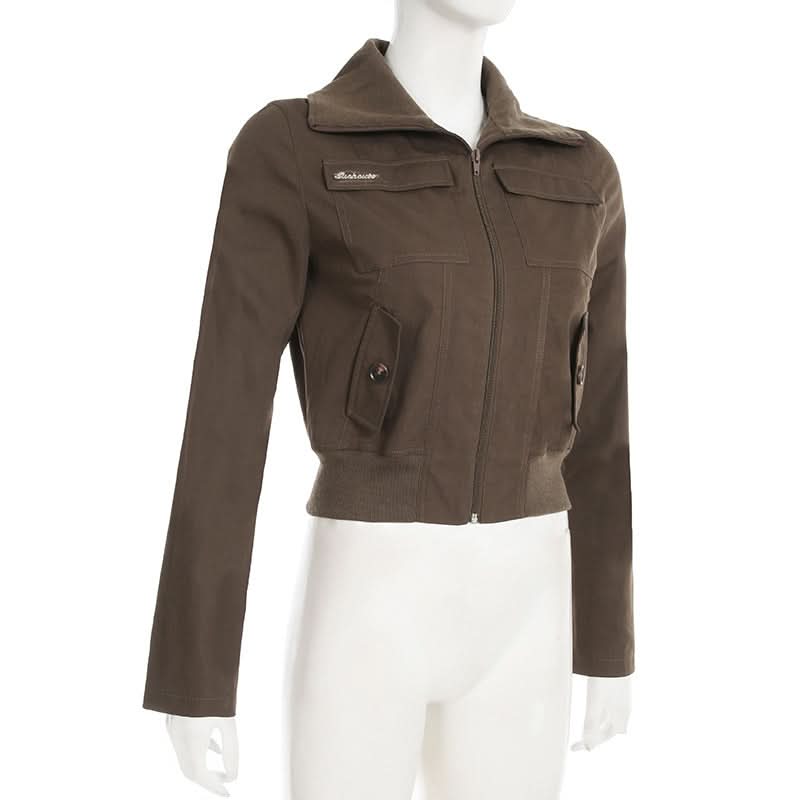 Chic Fall Essential: Women's Cropped Utility Bomber Jacket