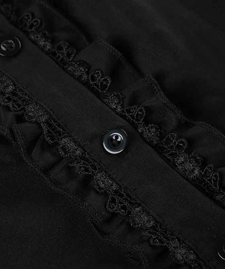 Enchanted Noir Ruffle Lace Blouse - Victorian Goth Chic Top for Fall & Halloween