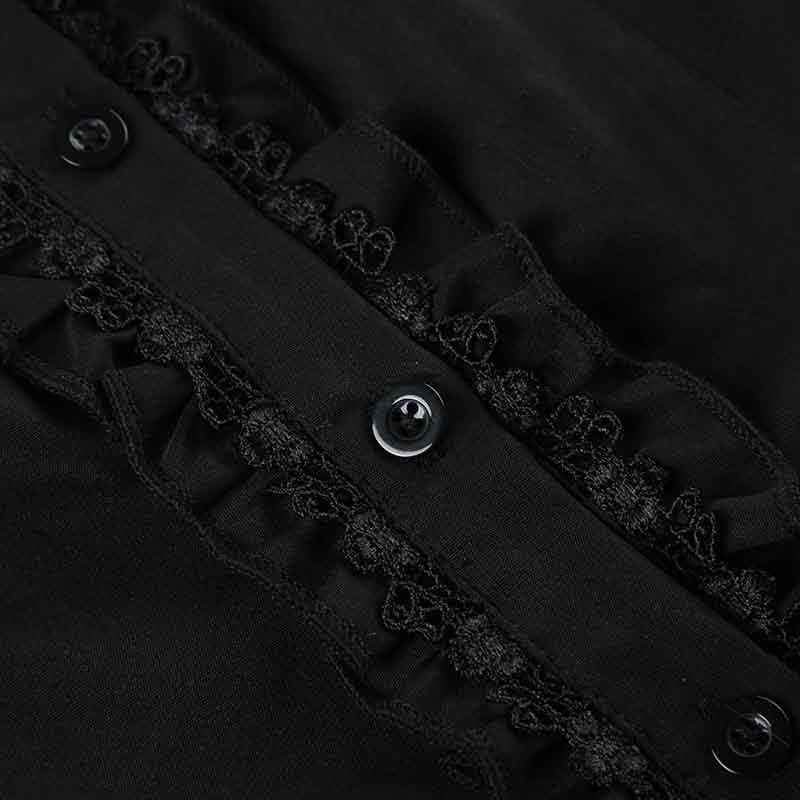 Enchanted Noir Ruffle Lace Blouse - Victorian Goth Chic Top for Fall & Halloween