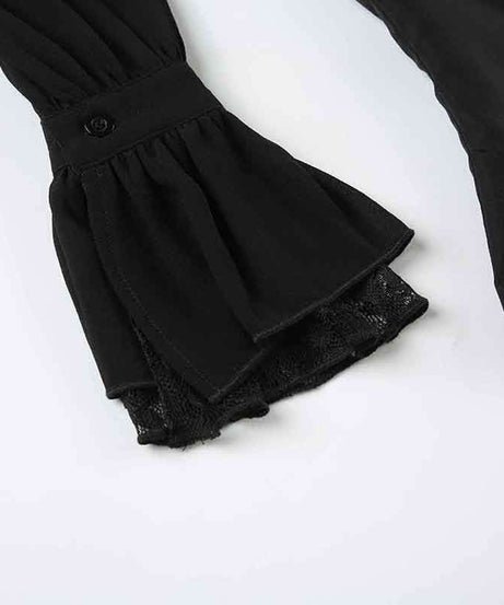 Enchanted Noir Ruffle Lace Blouse - Victorian Goth Chic Top for Fall & Halloween