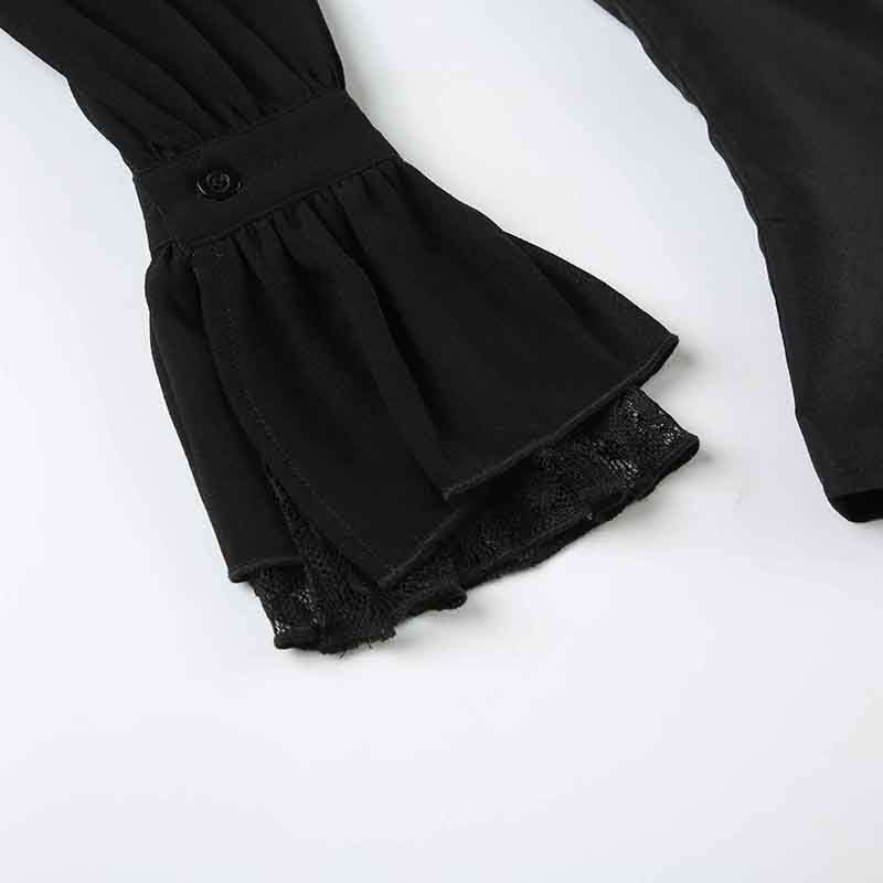 Enchanted Noir Ruffle Lace Blouse - Victorian Goth Chic Top for Fall & Halloween
