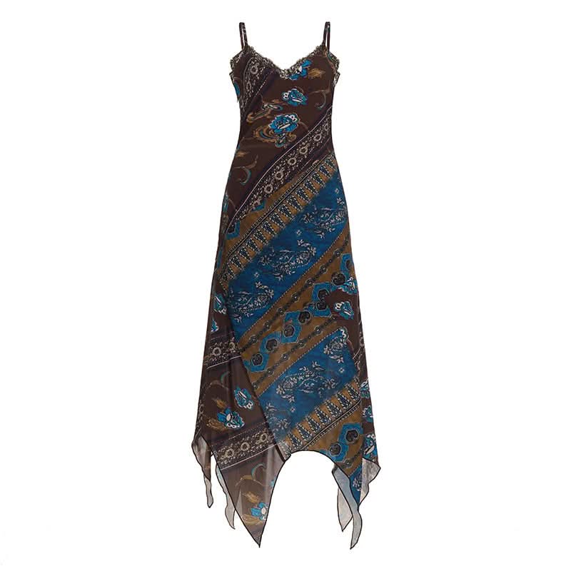 Fall Bohemian Dreams Lace-Trim Maxi Dress - Handkerchief Hem