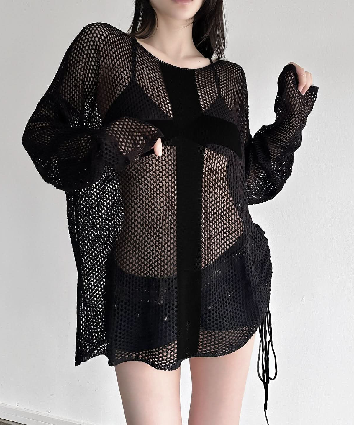 Dare to Wear: Edgy Mesh Cross Oversized Top - Your Fall & Halloween Statement Piece
