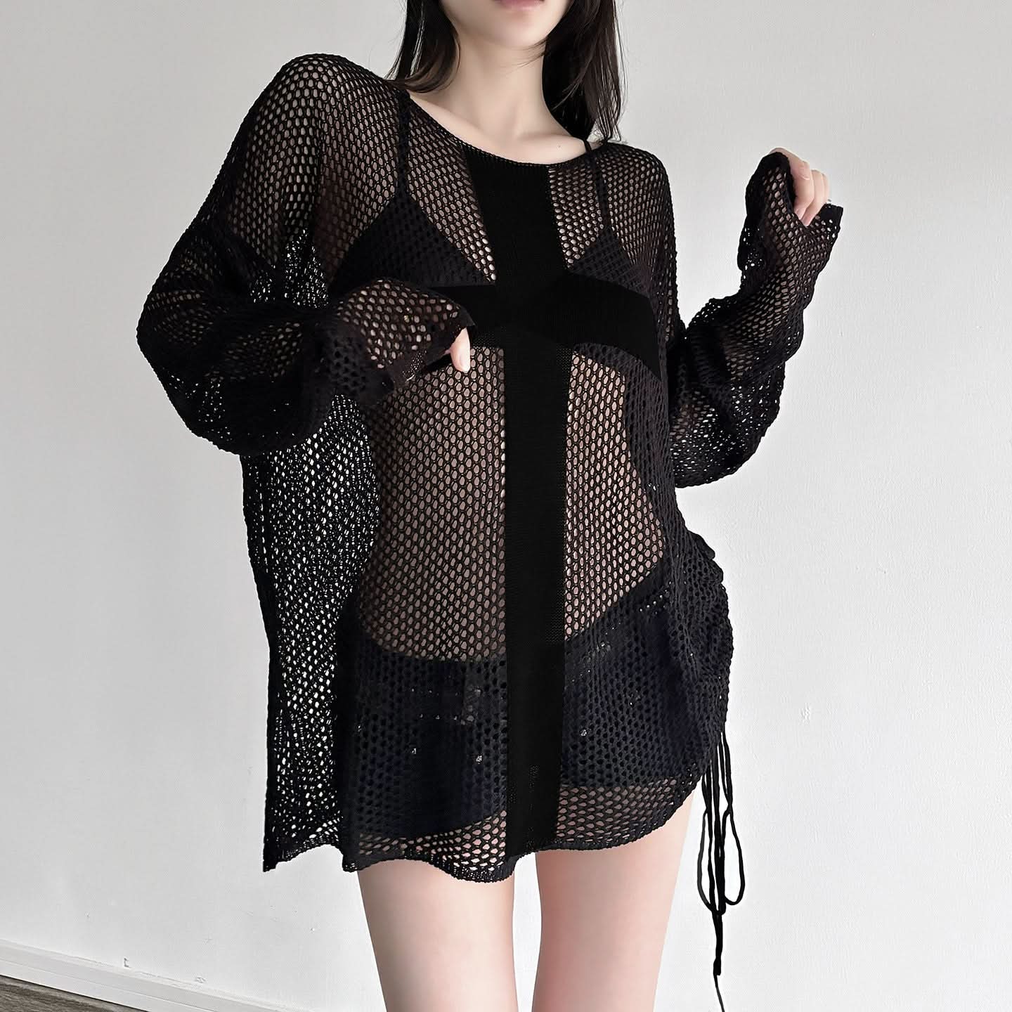 Dare to Wear: Edgy Mesh Cross Oversized Top - Your Fall & Halloween Statement Piece