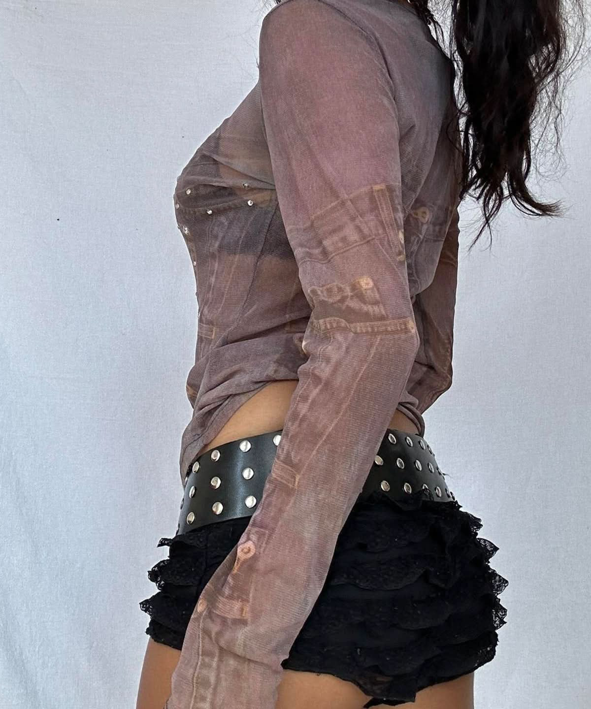 Y2K Grunge Revival Sheer Mesh Corset Top - Fall's Edgy Long Sleeve