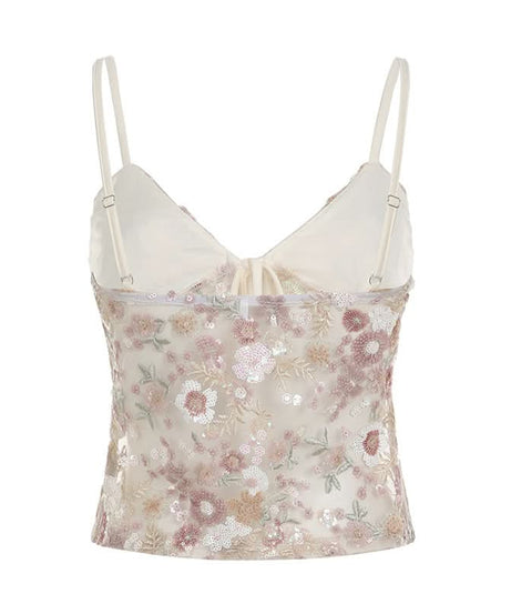 Romantic Floral Sequin Tie-Front Cami Top | Holiday-Ready V-Neck Sparkle