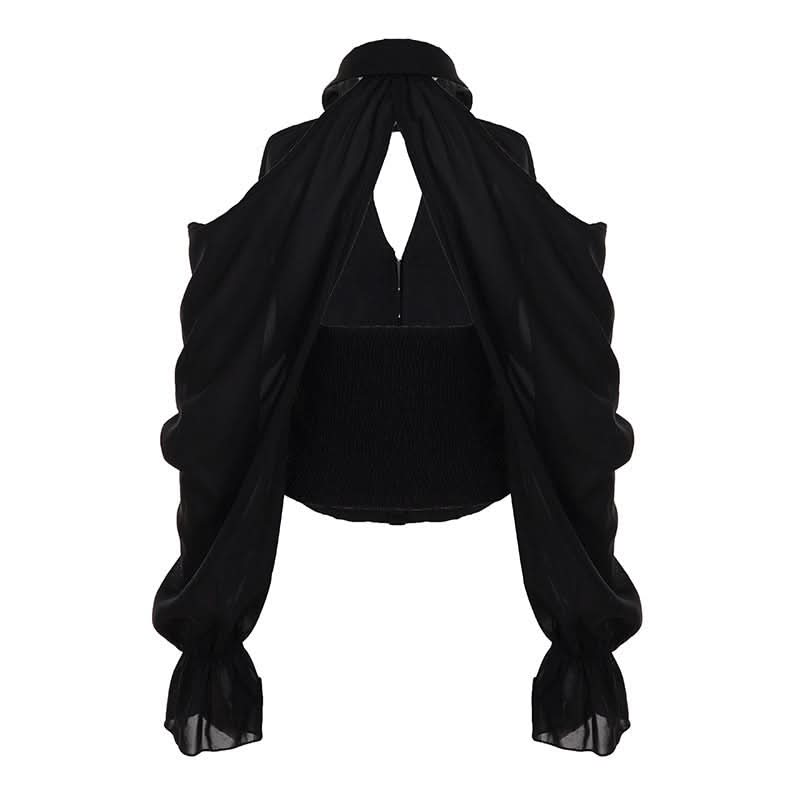 Enchanting Black Cold Shoulder Top | Gothic Keyhole Blouse with Statement Sleeves & Hook Closures - Perfect for Fall & Halloween