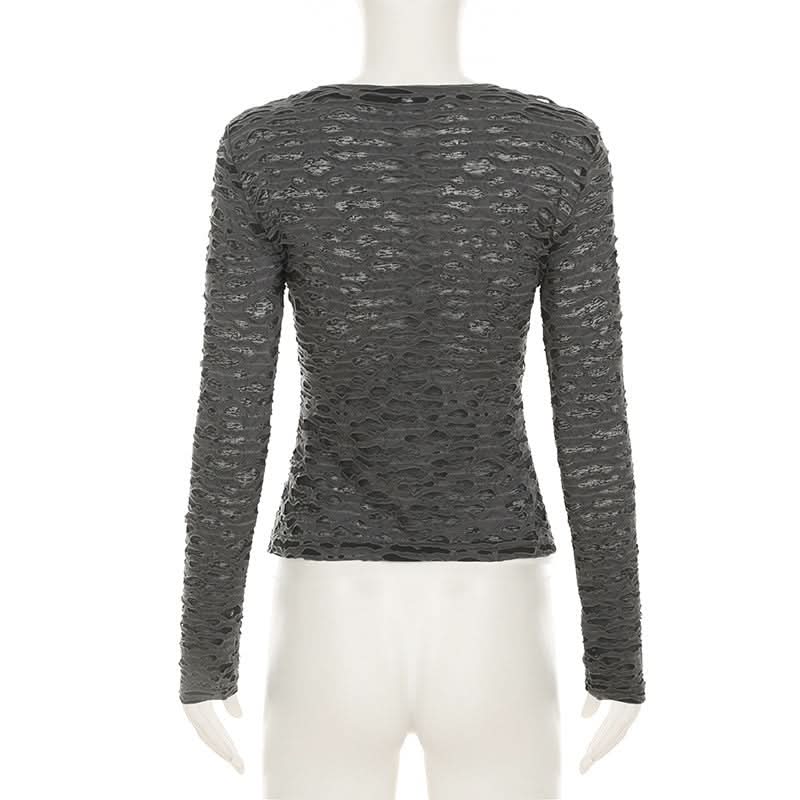 Edgy Gothic Winged Rose Skeleton Textured Long Sleeve Top - Fall Fashion Statement