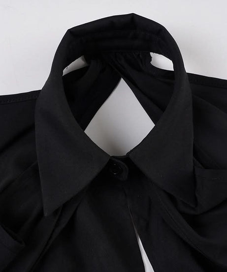 Enchanting Black Cold Shoulder Top | Gothic Keyhole Blouse with Statement Sleeves & Hook Closures - Perfect for Fall & Halloween