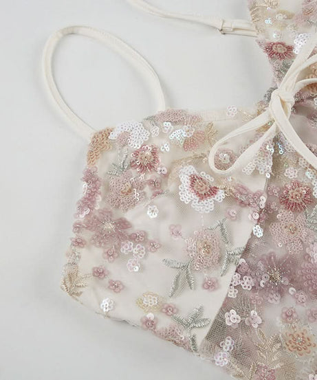 Romantic Floral Sequin Tie-Front Cami Top | Holiday-Ready V-Neck Sparkle