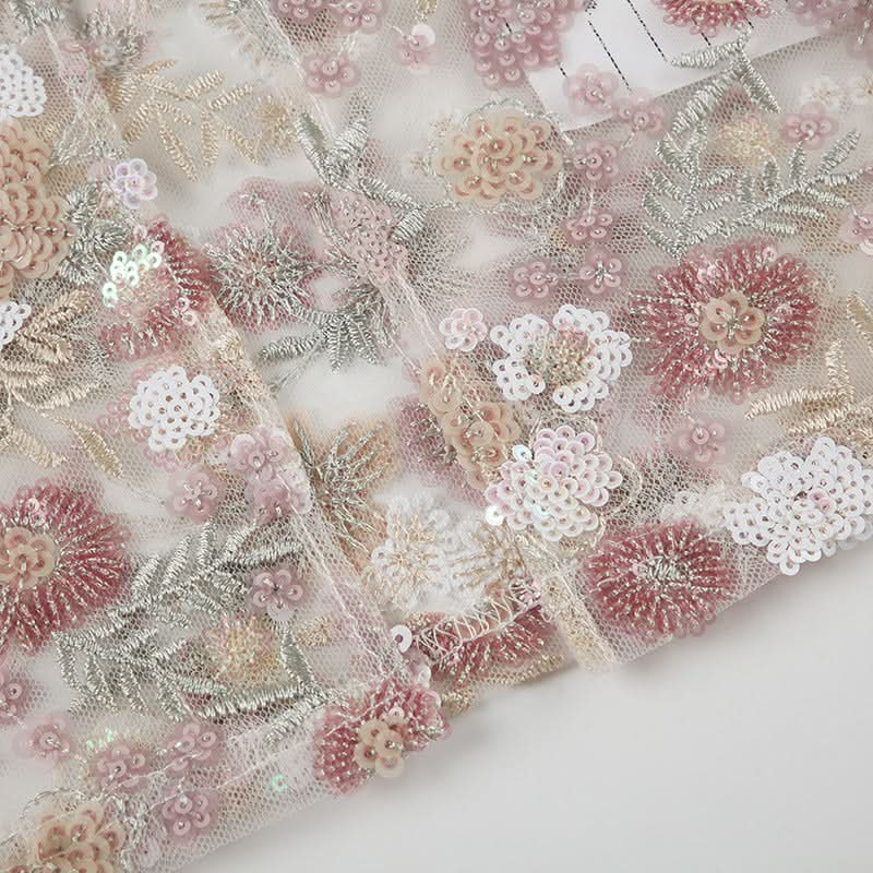 Romantic Floral Sequin Tie-Front Cami Top | Holiday-Ready V-Neck Sparkle