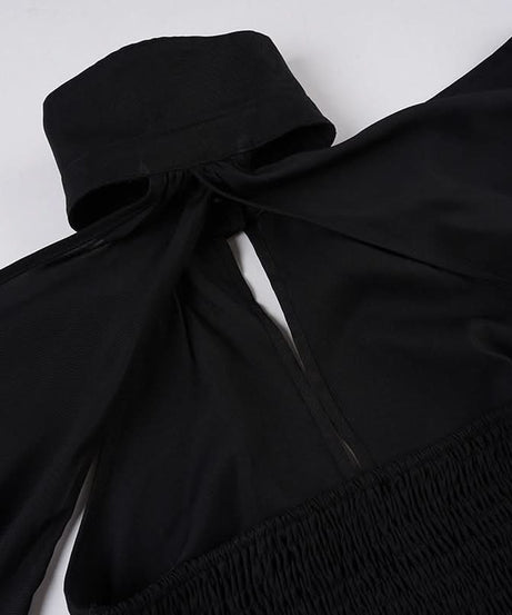 Enchanting Black Cold Shoulder Top | Gothic Keyhole Blouse with Statement Sleeves & Hook Closures - Perfect for Fall & Halloween