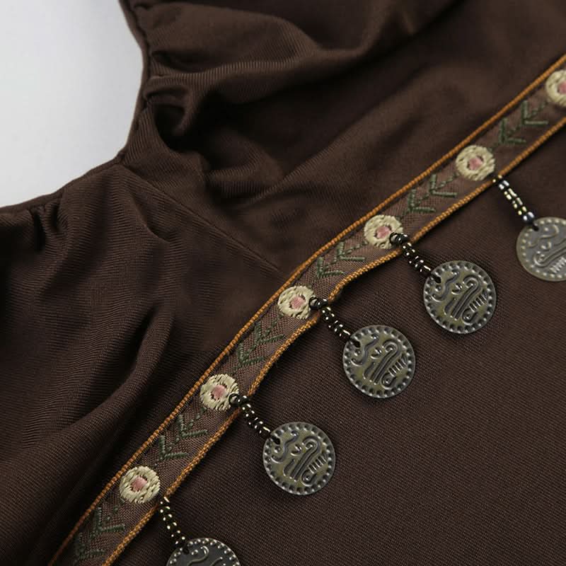 Dazzling Bohemian Coin Halter Top for Women | V-Neck Backless Fall & Vacation Style