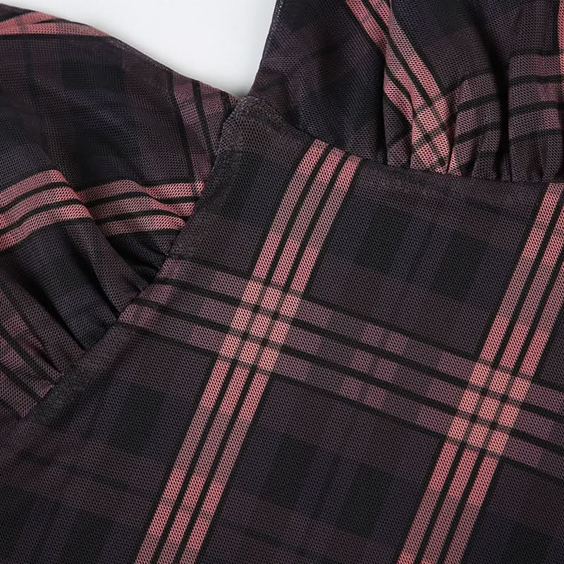 Effortless Elegance: Plaid Mesh Cami Maxi Slip Dress for Fall & Festive Occasions