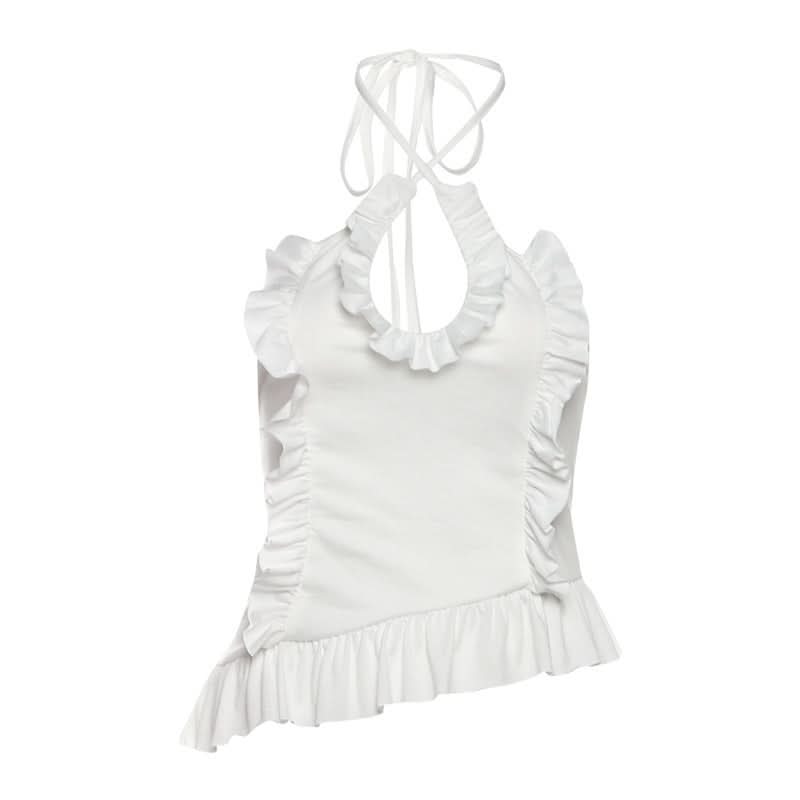 Dreamy Ruffled Halter Top - Chic Asymmetrical White Blouse for Women