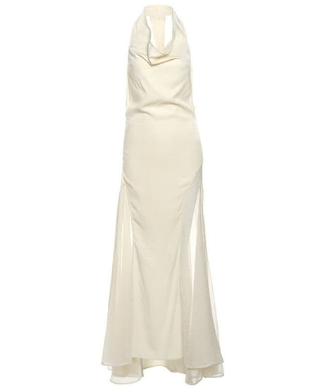 Elegant Cowl Neck Sheer Panel Maxi Dress | Holiday & New Year's Eve Glamour