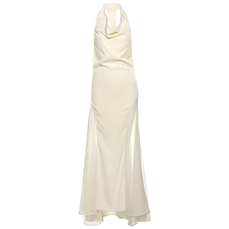 Elegant Cowl Neck Sheer Panel Maxi Dress | Holiday & New Year's Eve Glamour