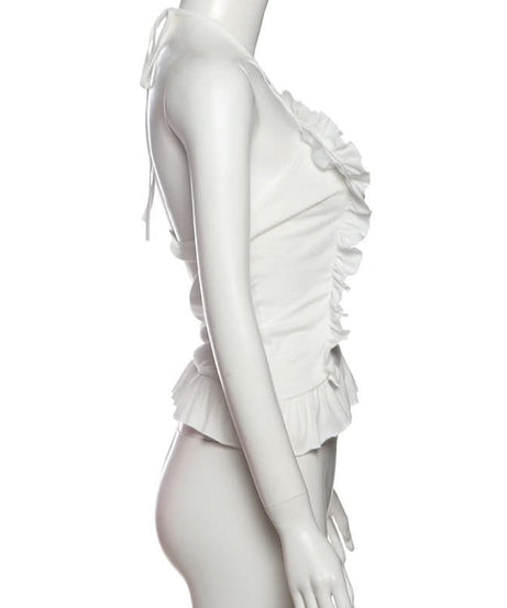 Dreamy Ruffled Halter Top - Chic Asymmetrical White Blouse for Women